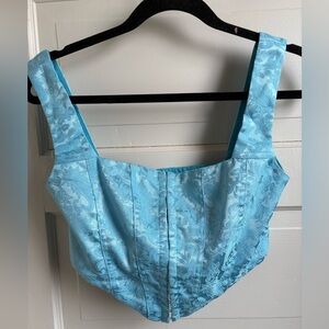 Princess Polly Light Blue Floral Brocade Corset Top